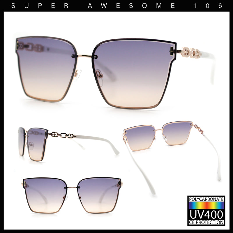 Womens 90s Luxury Rimless Metal Chain Arm Designer Fashion Sunglasses