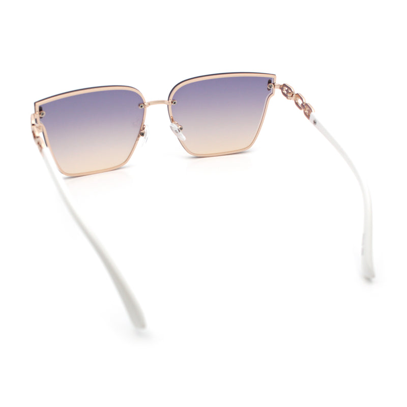 Womens 90s Luxury Rimless Metal Chain Arm Designer Fashion Sunglasses
