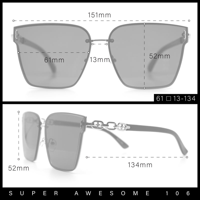 Womens 90s Luxury Rimless Metal Chain Arm Designer Fashion Sunglasses