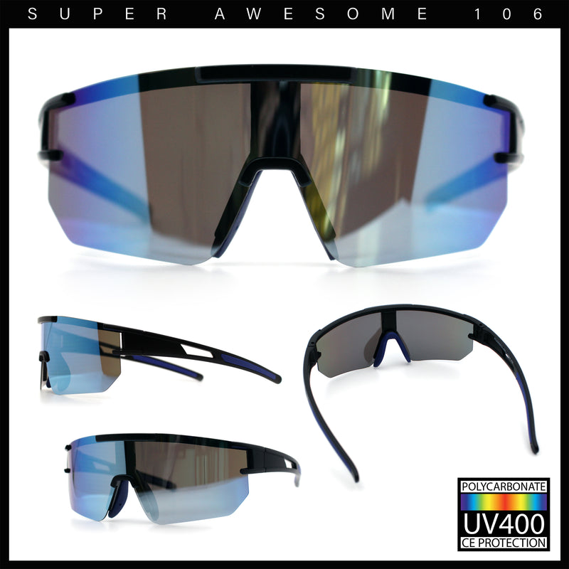 Mens Color Mirror Polarized Plastic Sport Wrap MTB Plastic Sunglasses