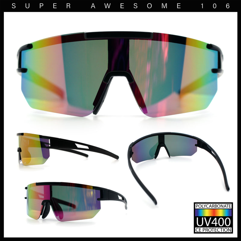 Mens Color Mirror Polarized Plastic Sport Wrap MTB Plastic Sunglasses