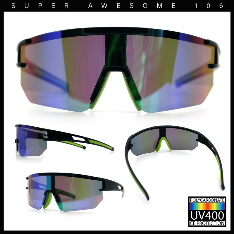 Mens Color Mirror Polarized Plastic Sport Wrap MTB Plastic Sunglasses