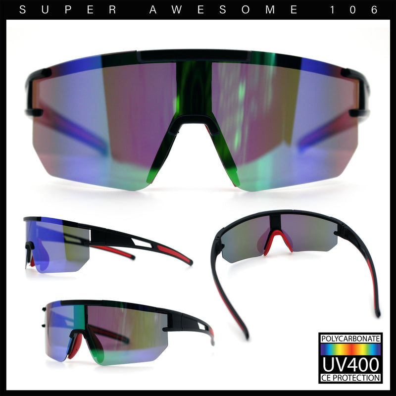 Mens Color Mirror Polarized Plastic Sport Wrap MTB Plastic Sunglasses