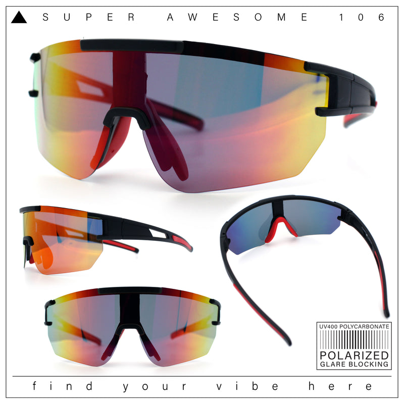 Mens Color Mirror Polarized Plastic Sport Wrap MTB Plastic Sunglasses