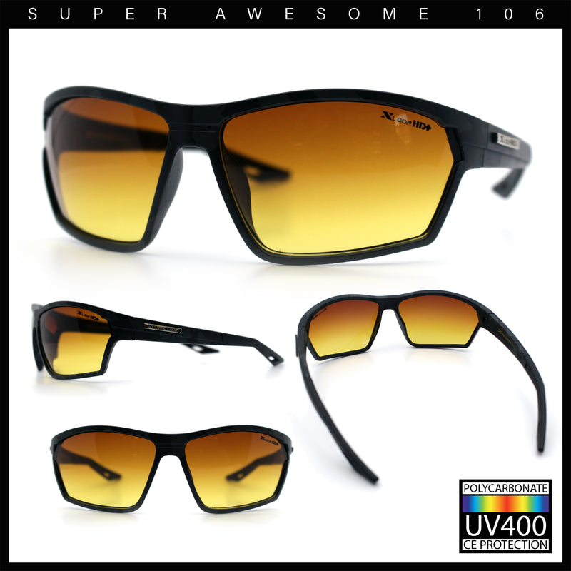 Xloop Mens HD+ Night Driving Amber Lens Wrap Around Sport Plastic Sunglasses