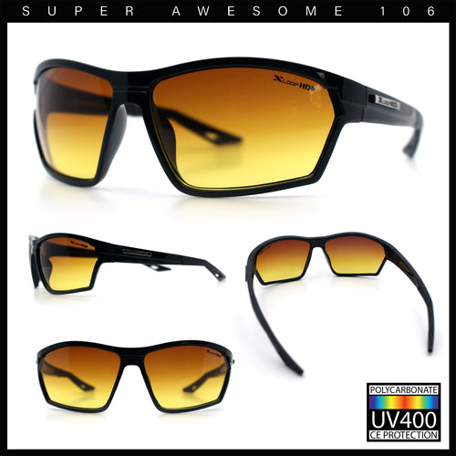 Xloop Mens HD+ Night Driving Amber Lens Wrap Around Sport Plastic Sunglasses