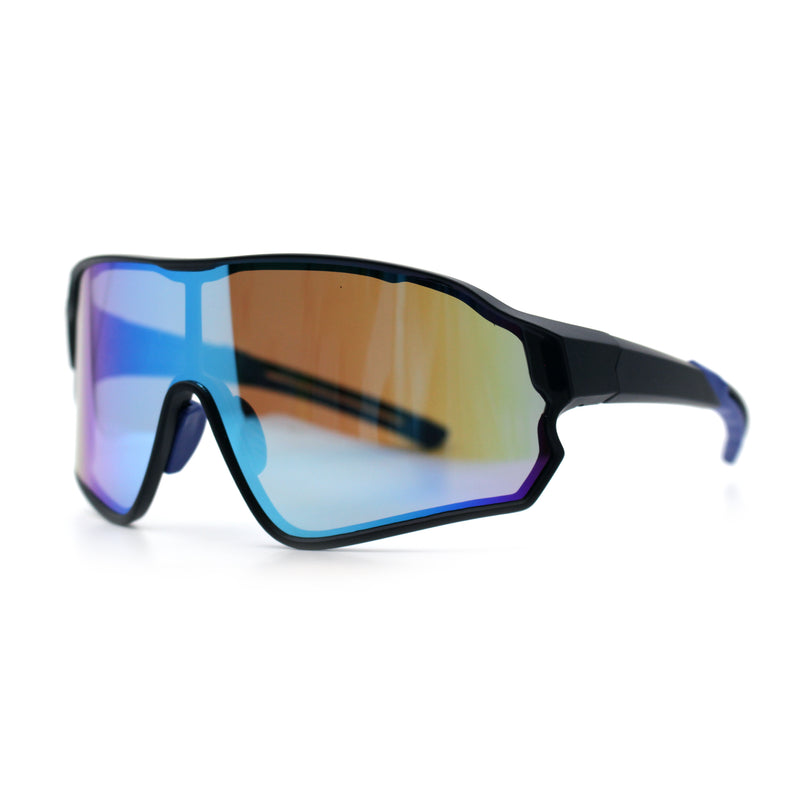 Mens Mirrored Classic Oversized Shield Windbreaker Wrap Plastic Sport Sunglasses