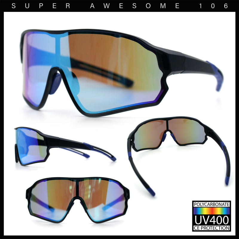 Mens Mirrored Classic Oversized Shield Windbreaker Wrap Plastic Sport Sunglasses