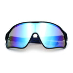 Mens Mirrored Classic Oversized Shield Windbreaker Wrap Plastic Sport Sunglasses