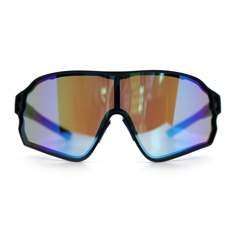 Mens Mirrored Classic Oversized Shield Windbreaker Wrap Plastic Sport Sunglasses