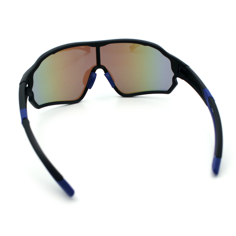 Mens Mirrored Classic Oversized Shield Windbreaker Wrap Plastic Sport Sunglasses