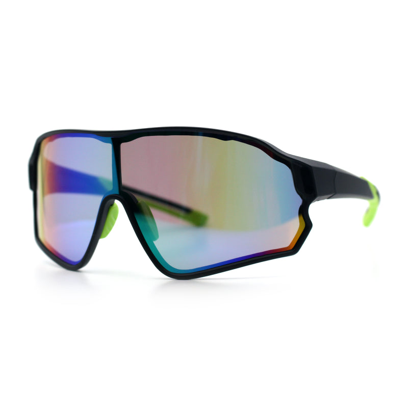 Mens Mirrored Classic Oversized Shield Windbreaker Wrap Plastic Sport Sunglasses