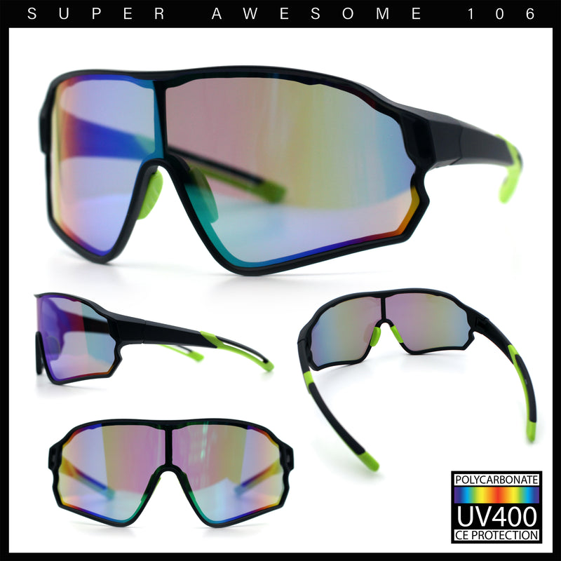 Mens Mirrored Classic Oversized Shield Windbreaker Wrap Plastic Sport Sunglasses