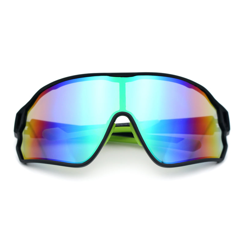 Mens Mirrored Classic Oversized Shield Windbreaker Wrap Plastic Sport Sunglasses