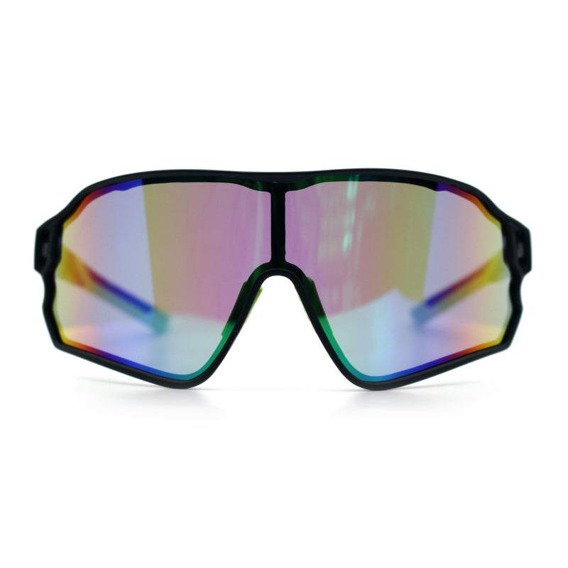 Mens Mirrored Classic Oversized Shield Windbreaker Wrap Plastic Sport Sunglasses