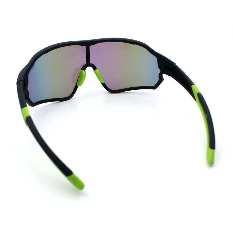 Mens Mirrored Classic Oversized Shield Windbreaker Wrap Plastic Sport Sunglasses