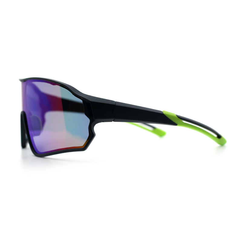 Mens Mirrored Classic Oversized Shield Windbreaker Wrap Plastic Sport Sunglasses