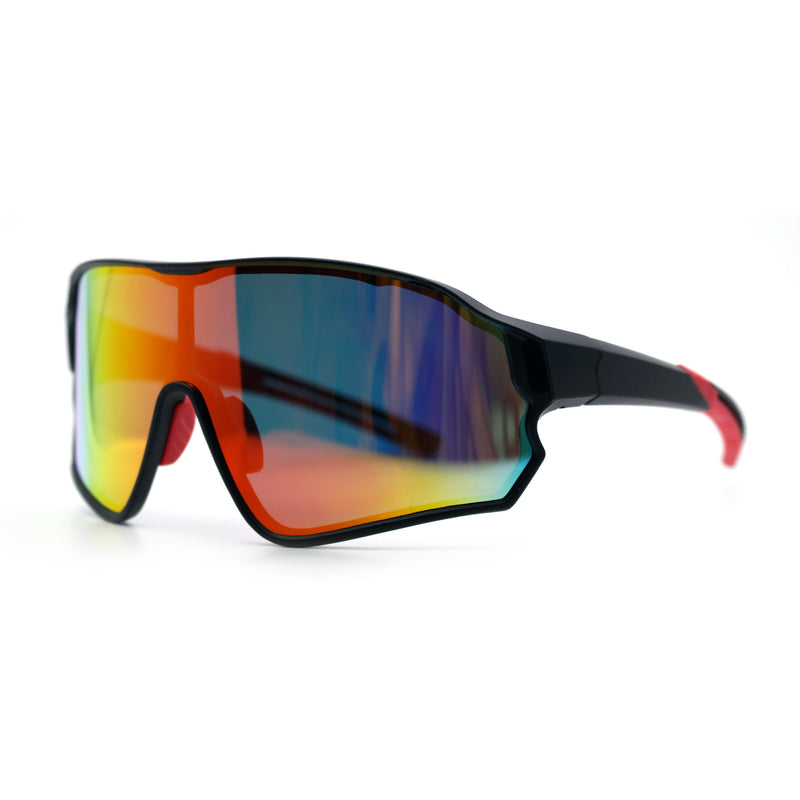 Mens Mirrored Classic Oversized Shield Windbreaker Wrap Plastic Sport Sunglasses