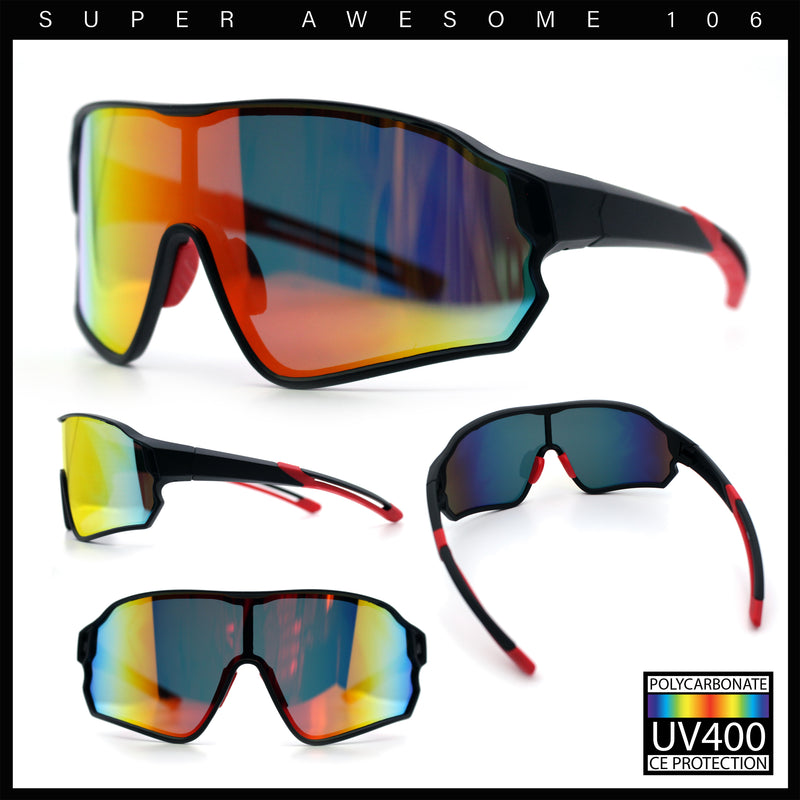 Mens Mirrored Classic Oversized Shield Windbreaker Wrap Plastic Sport Sunglasses