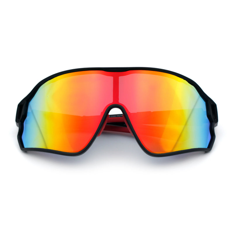 Mens Mirrored Classic Oversized Shield Windbreaker Wrap Plastic Sport Sunglasses