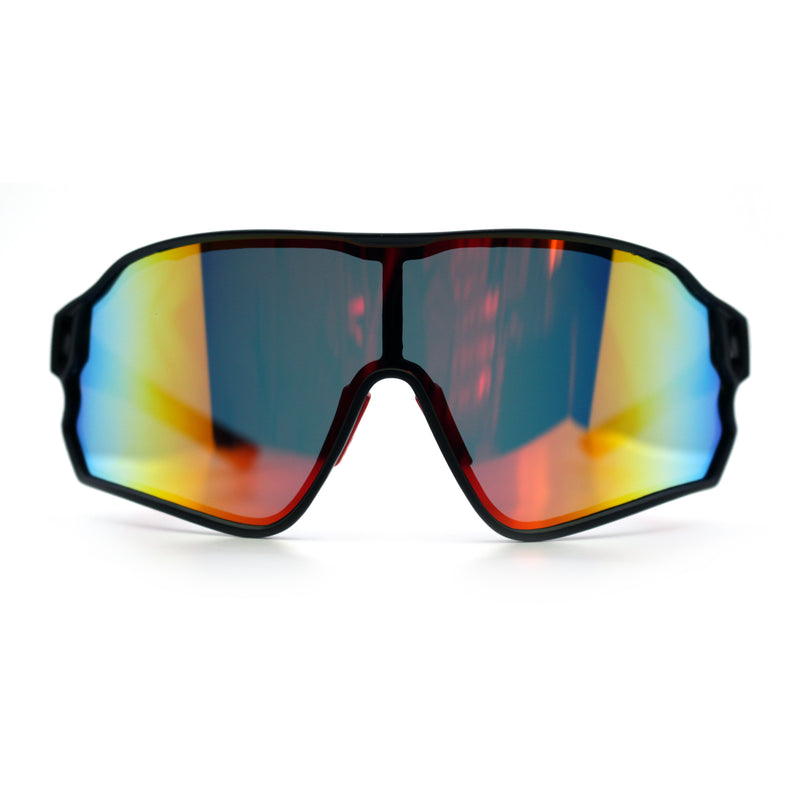 Mens Mirrored Classic Oversized Shield Windbreaker Wrap Plastic Sport Sunglasses
