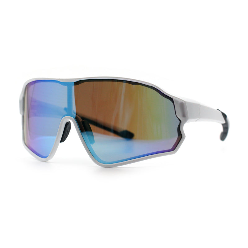 Mens Mirrored Classic Oversized Shield Windbreaker Wrap Plastic Sport Sunglasses
