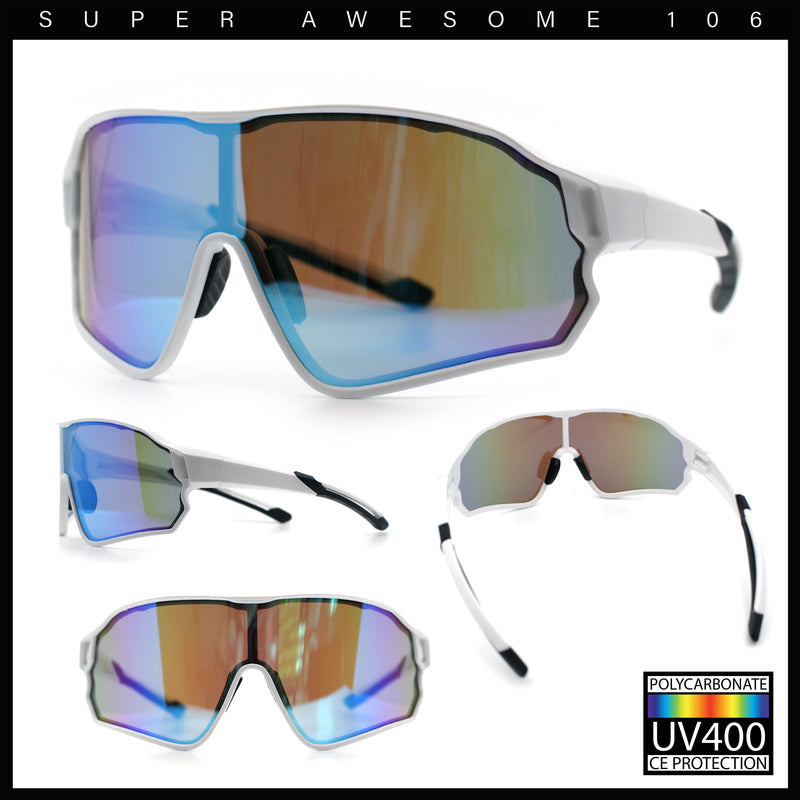 Mens Mirrored Classic Oversized Shield Windbreaker Wrap Plastic Sport Sunglasses