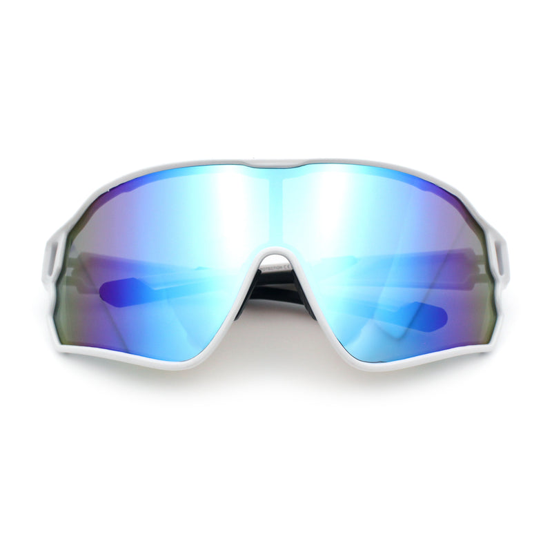 Mens Mirrored Classic Oversized Shield Windbreaker Wrap Plastic Sport Sunglasses