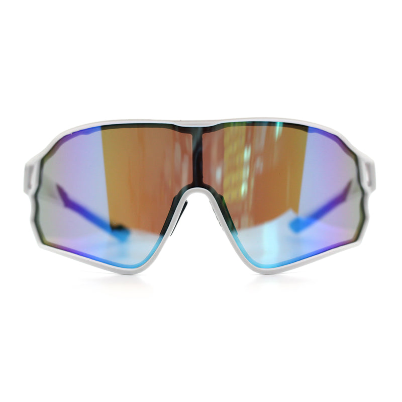 Mens Mirrored Classic Oversized Shield Windbreaker Wrap Plastic Sport Sunglasses