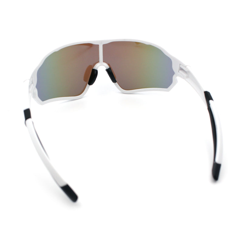 Mens Mirrored Classic Oversized Shield Windbreaker Wrap Plastic Sport Sunglasses