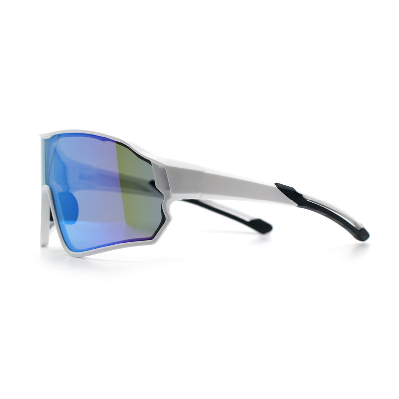 Mens Mirrored Classic Oversized Shield Windbreaker Wrap Plastic Sport Sunglasses