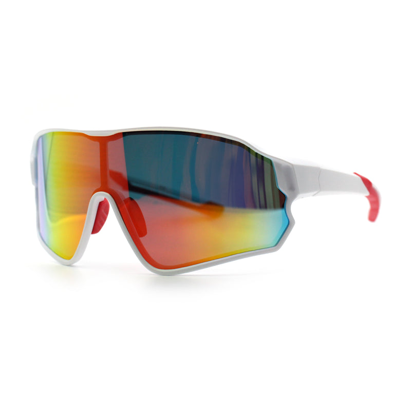 Mens Mirrored Classic Oversized Shield Windbreaker Wrap Plastic Sport Sunglasses