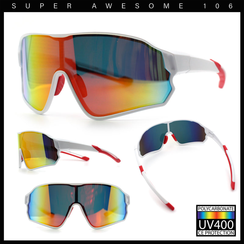 Mens Mirrored Classic Oversized Shield Windbreaker Wrap Plastic Sport Sunglasses