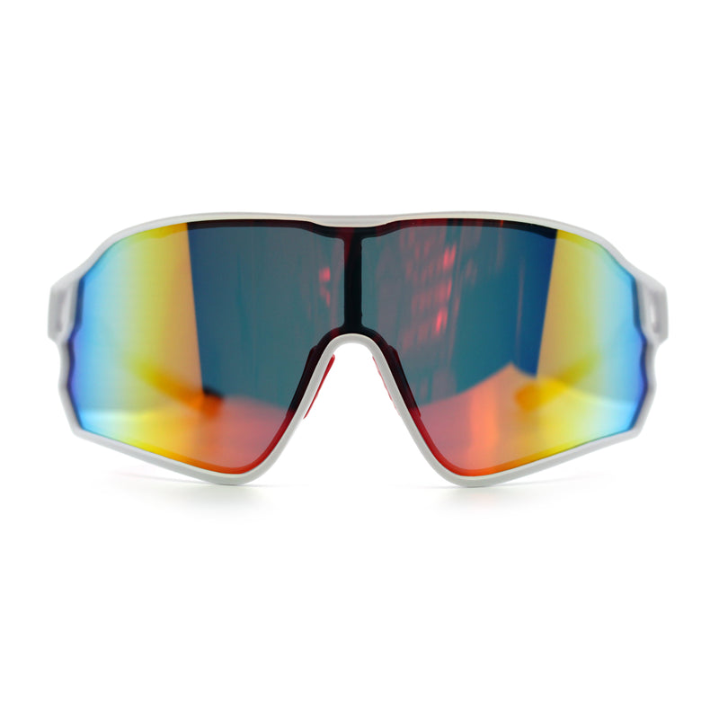 Mens Mirrored Classic Oversized Shield Windbreaker Wrap Plastic Sport Sunglasses