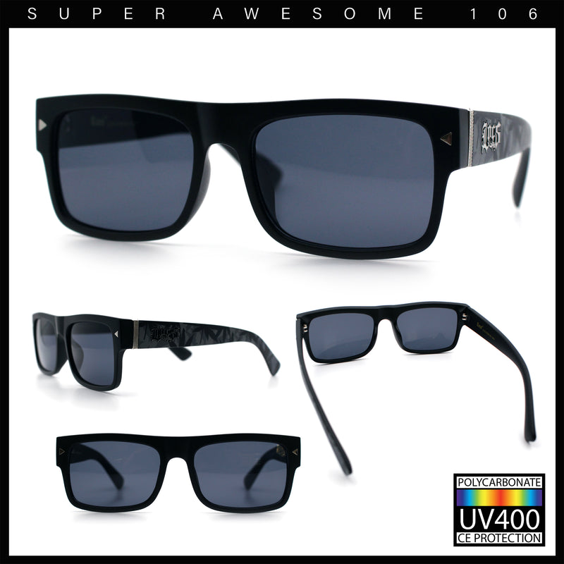 Locs Mens Square Rectangle Horn Rim Gangster Pot Leaf Camo Arm Sunglasses