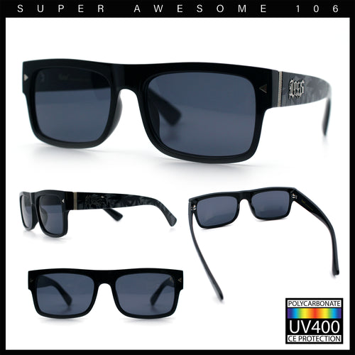 Locs Mens Square Rectangle Horn Rim Gangster Pot Leaf Camo Arm Sunglasses
