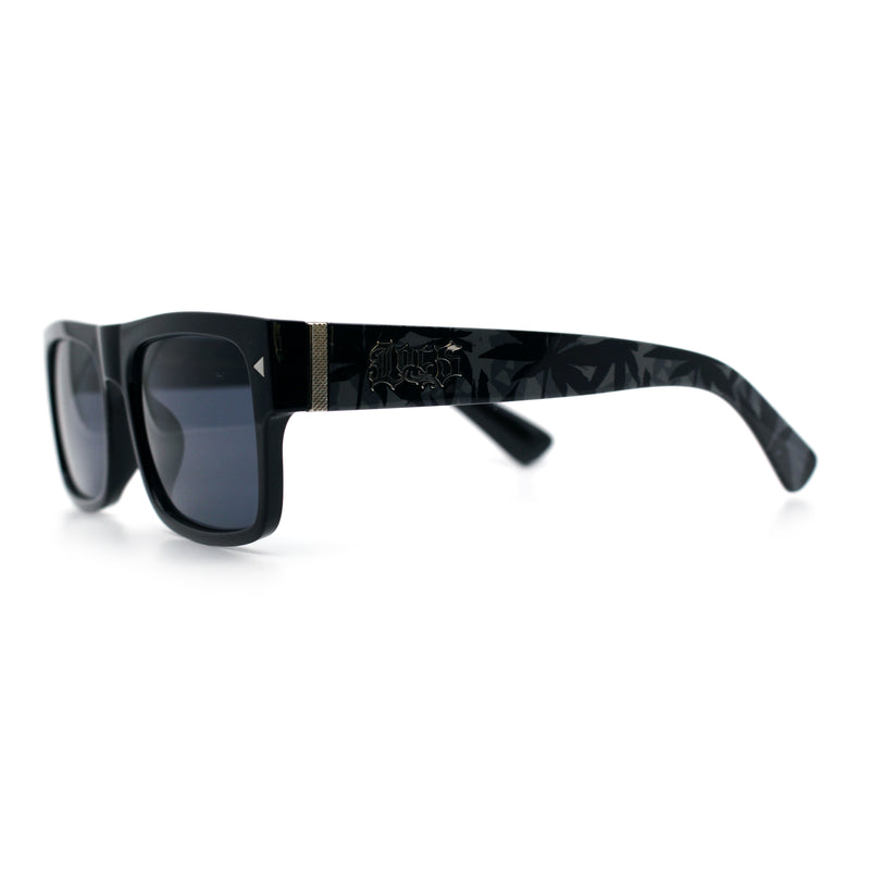 Locs Mens Square Rectangle Horn Rim Gangster Pot Leaf Camo Arm Sunglasses