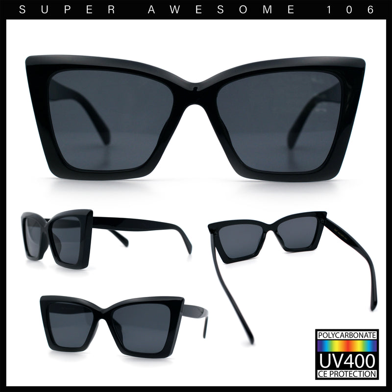 Womens Oversized Rectangle Cat Eye Plastic Retro Mod Minimal Sunglasses