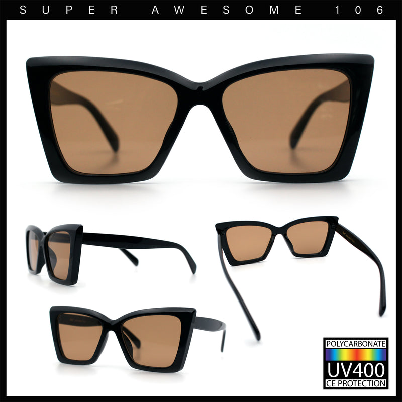 Womens Oversized Rectangle Cat Eye Plastic Retro Mod Minimal Sunglasses