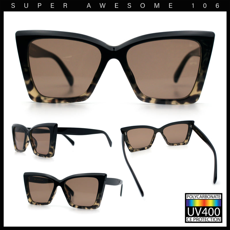 Womens Oversized Rectangle Cat Eye Plastic Retro Mod Minimal Sunglasses