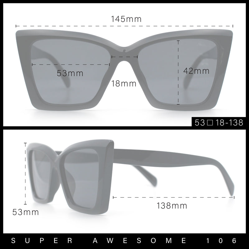 Womens Oversized Rectangle Cat Eye Plastic Retro Mod Minimal Sunglasses