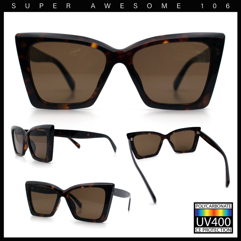 Womens Oversized Rectangle Cat Eye Plastic Retro Mod Minimal Sunglasses