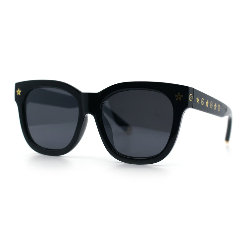 Womens Floral Star Metal Stud Jewel Arm Boyfriend Horn Rim Rectangle Sunglasses