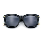 Womens Floral Star Metal Stud Jewel Arm Boyfriend Horn Rim Rectangle Sunglasses