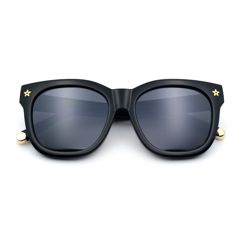 Womens Floral Star Metal Stud Jewel Arm Boyfriend Horn Rim Rectangle Sunglasses