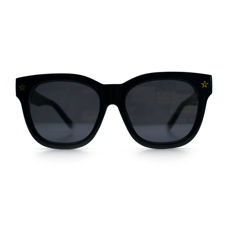 Womens Floral Star Metal Stud Jewel Arm Boyfriend Horn Rim Rectangle Sunglasses