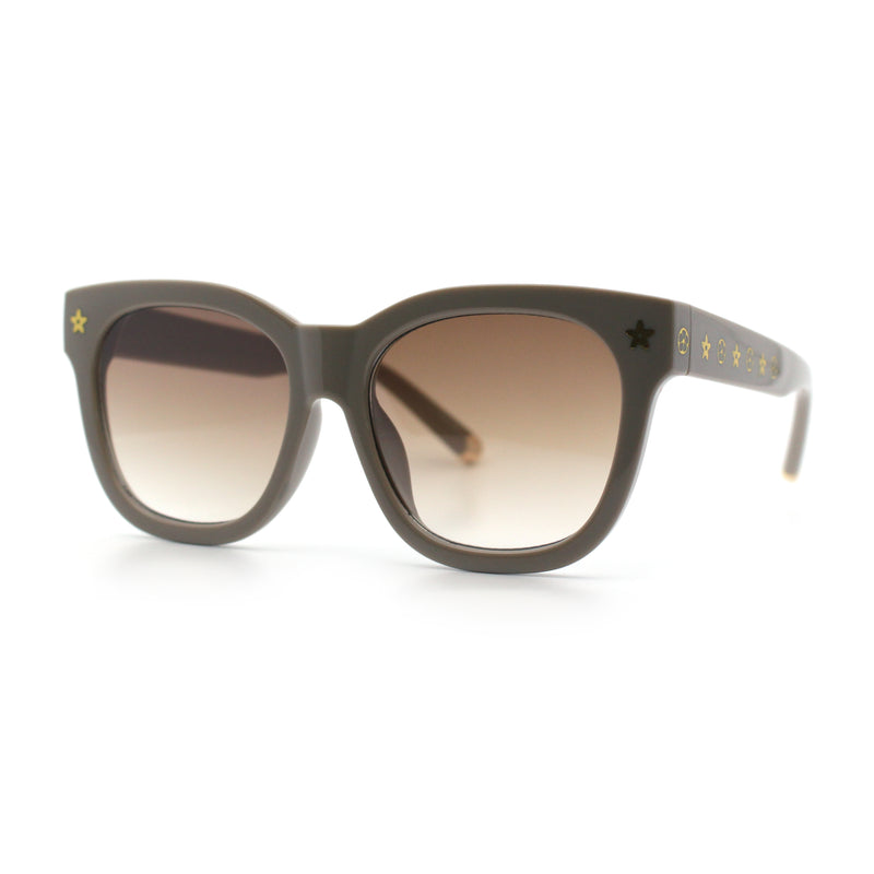 Womens Floral Star Metal Stud Jewel Arm Boyfriend Horn Rim Rectangle Sunglasses