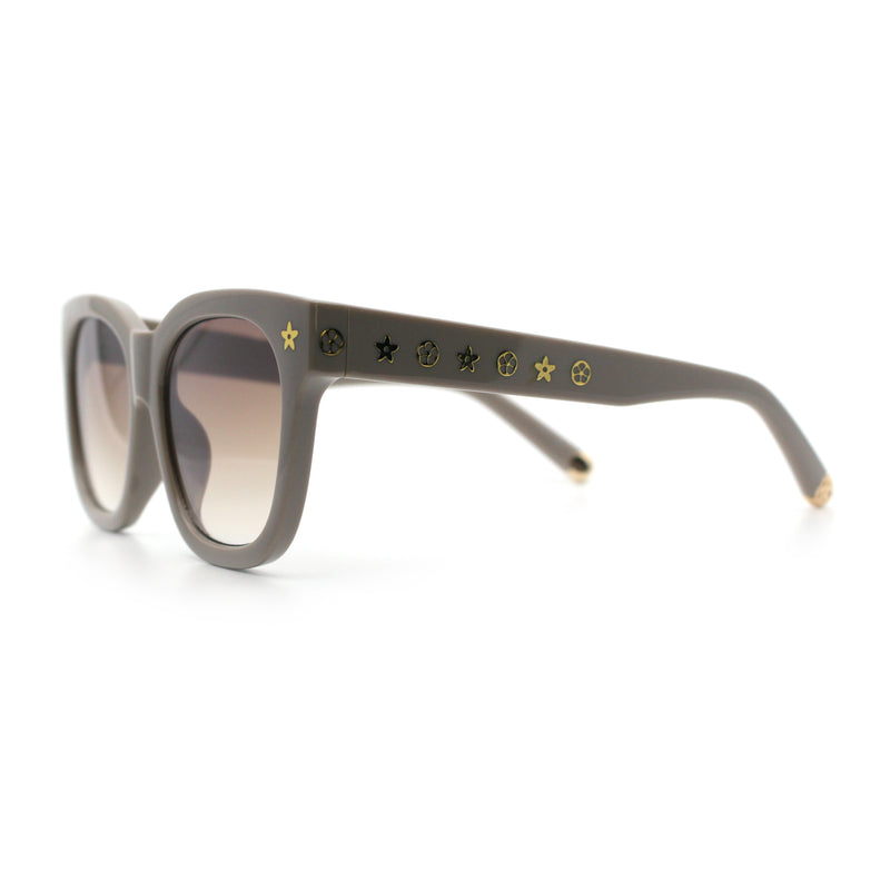 Womens Floral Star Metal Stud Jewel Arm Boyfriend Horn Rim Rectangle Sunglasses