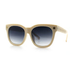 Womens Floral Star Metal Stud Jewel Arm Boyfriend Horn Rim Rectangle Sunglasses