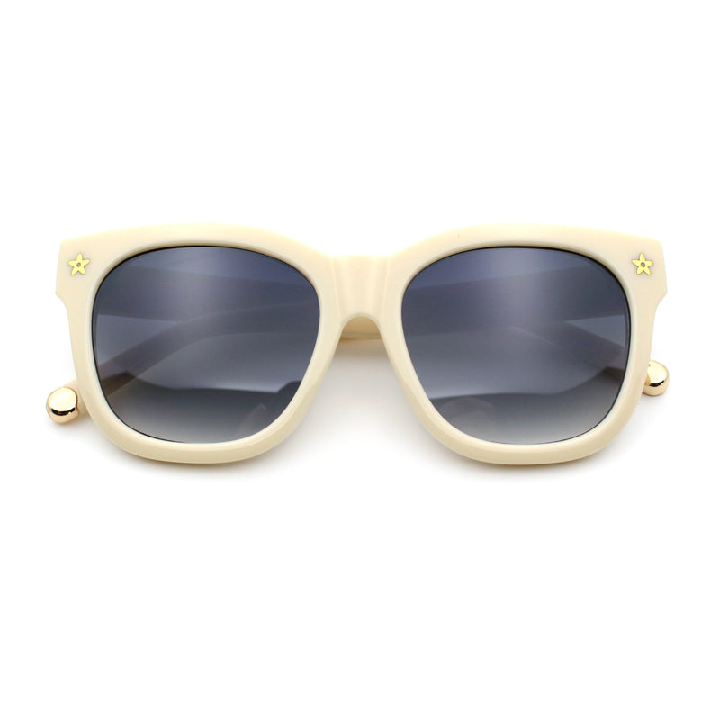 Womens Floral Star Metal Stud Jewel Arm Boyfriend Horn Rim Rectangle Sunglasses